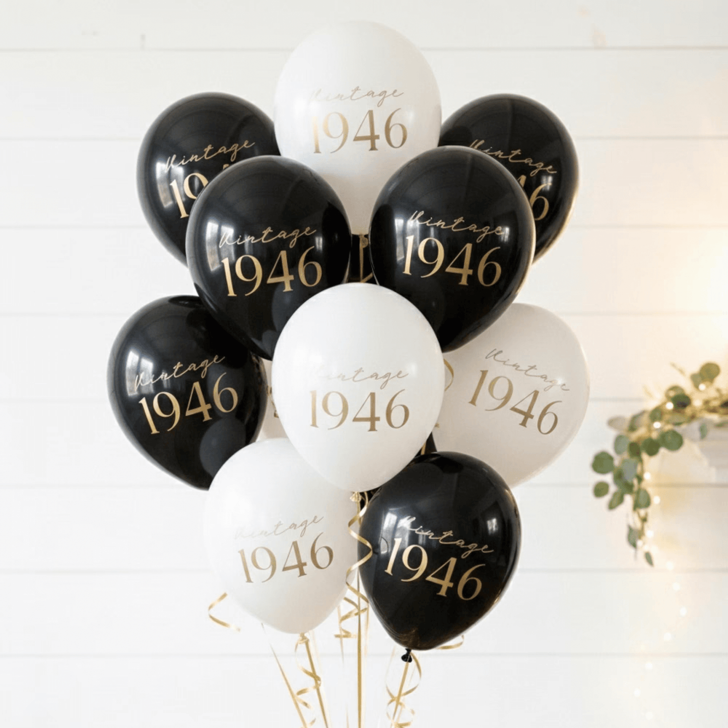 Vintage 1946 80th birthday balloons gold lettering