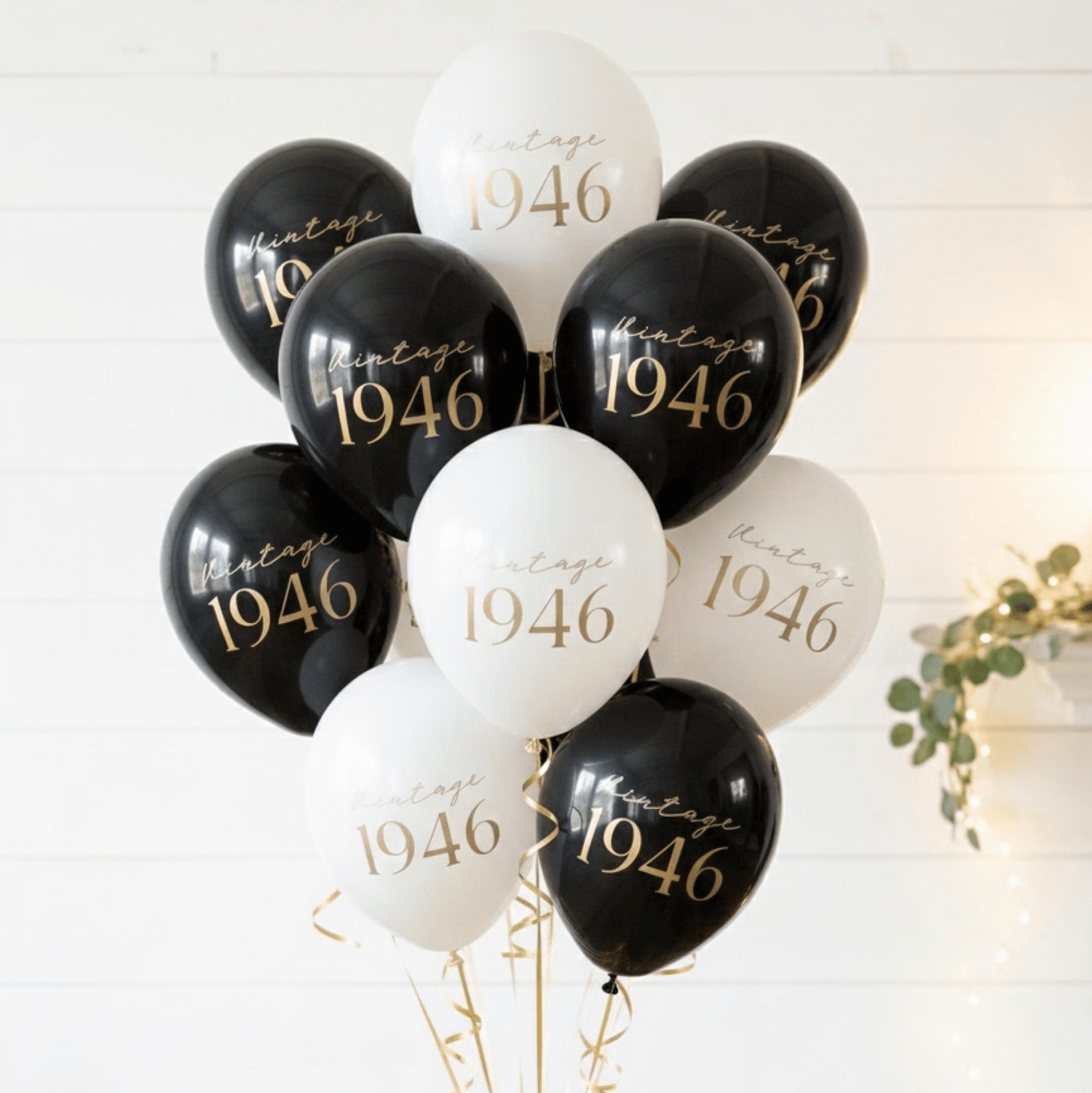 Vintage 1946 80th birthday balloons gold lettering