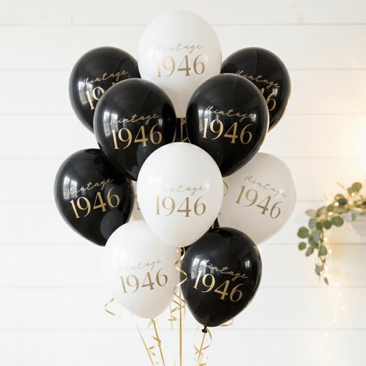 Vintage 1946 80th birthday balloons gold lettering