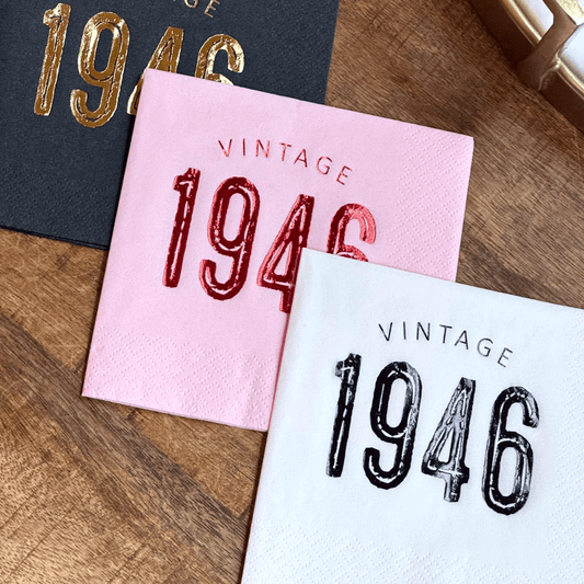 Vintage 1946 cocktail napkins for 80th birthday party