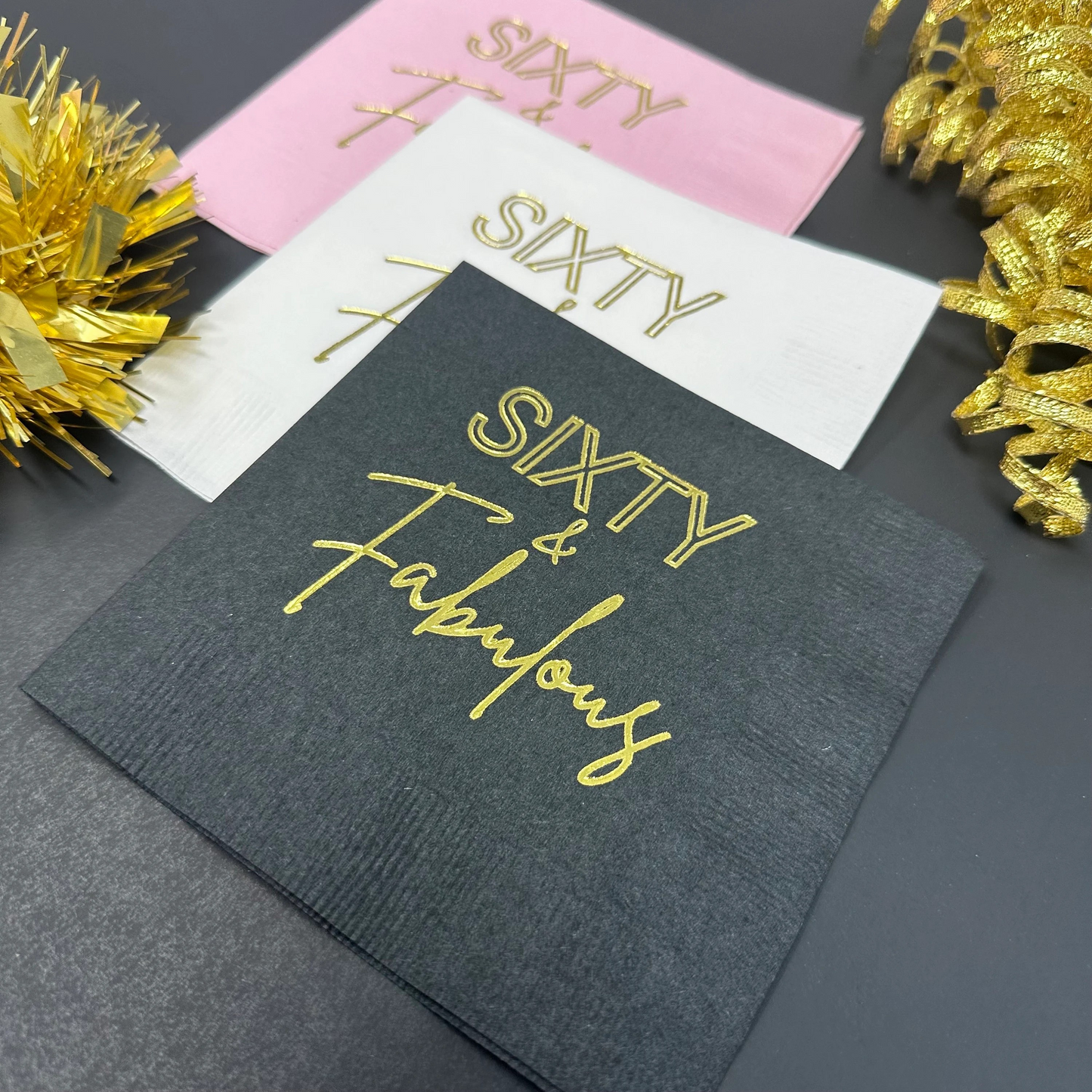 Sixty and Fabulous Cocktail Napkins – Elegant 60th Birthday Party Decor