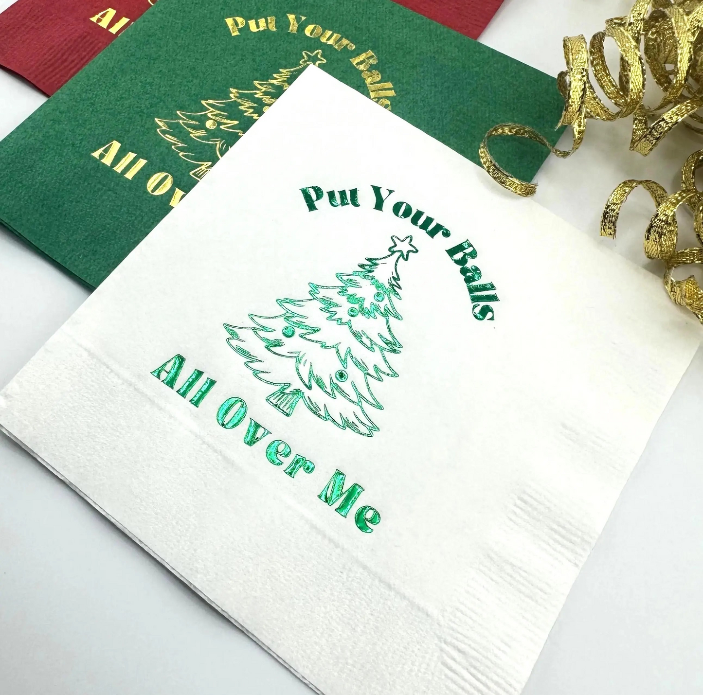 Funny Christmas Cocktail Napkins – “Put Your Balls All Over Me” Holiday Party Napkins | Set of 20